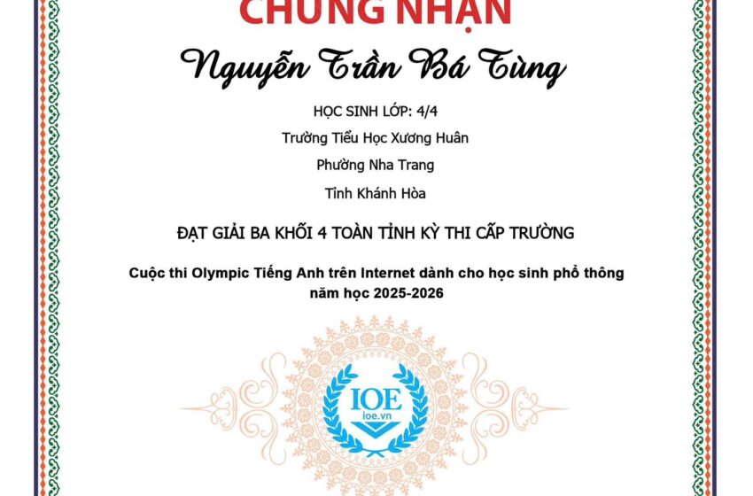  🌻🌻🌻Liên đội xin Chúc mừng các em đã đạt thành tích trong cuộc thi Olympic Tiếng Anh trên Internet (IOE)🌻🌻